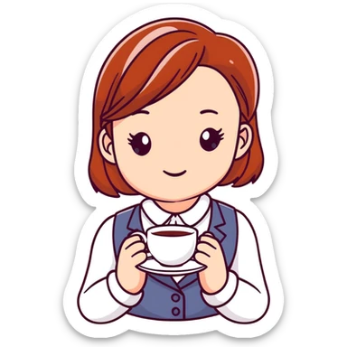 Stylish British girl with anatomically correct hands elegantly holding teacup sticker