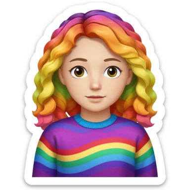 Lila renkli dalgalı saç beyaz tenrengi hafif çekik gözlü uzun kollu gökkuşağı swit sticker