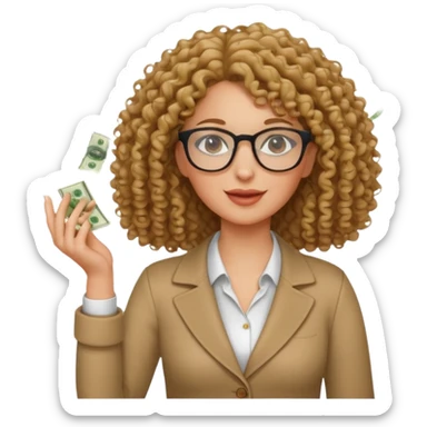 curly haired white woman with glasses making it rain money sticker