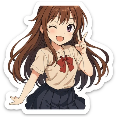 anime girl, long hair, winking, playful, anime style sticker