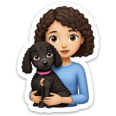 Short straight hair girl hugging black curly dog sticker