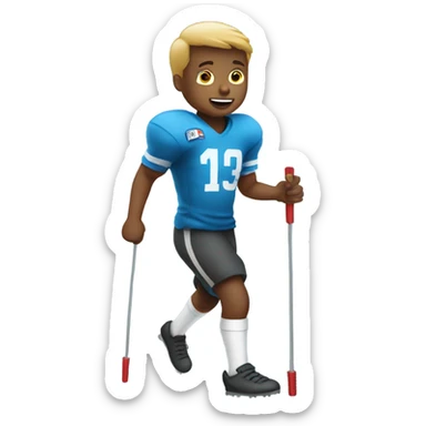 Kid with a fast on his right foot on crutches reffing a football game  sticker