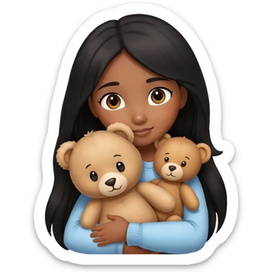 black long hair girl hugs a mini teddy bear sticker