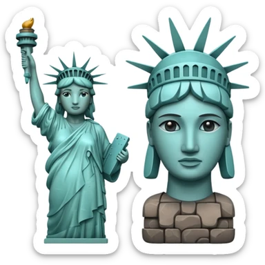 Estatua de la Libertad y estatua de moai juntas. sticker