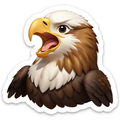 Cinematic Cute Yawning Golden Eagle Portrait Emoji, Head tilted slightly with a dramatic, wide-open yawn, showcasing a robust, majestic form with softly drooping feathers and sleepy, half-closed eyes, Simplified yet irresistibly adorable features, highly detailed, glowing with a soft, cozy amber glow, high shine, relaxed yet expressive, stylized with a dash of whimsical aerial charm, soft glowing outline, capturing the essence of a drowsy yet affectionate golden eagle that appears ready to stretch out for a nap! sticker