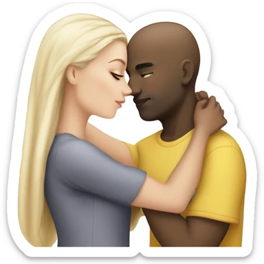 White girl dark hair kissing mixed bald man sticker