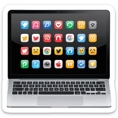 A simple black laptop displaying app icons in grid, no key labels sticker