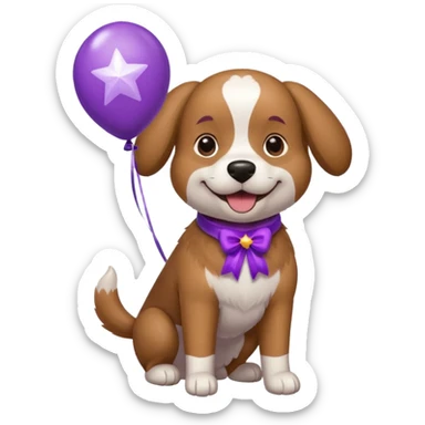 Dog hold purple star balloon sticker