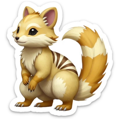 Rare realistic cream-colored, blonde-fur, ginger-fur, white beige edgy badass epic pretty beautiful handsome gorgeous aesthetic colorful vibrant Vernid-Furret-Linoone-Salandit-Amaura-species-Fakemon-creature by LiLaiRa, random markings, (full body) sticker