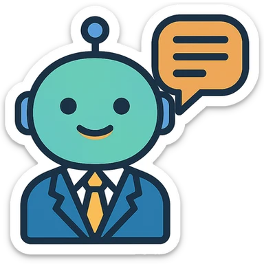 small professional AI chatbot emoji, with a speech bubble, businesslike appearance, clean lines sticker