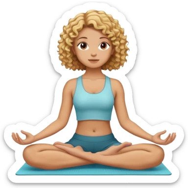emoji of a girl with tan ish skin and short curly blonde/ brown hair in the sitting yoga position sticker