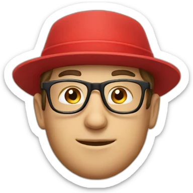European guy with a hat, a red polo and glasses sticker