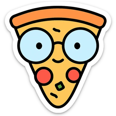 pizza caricature with exaggerated round glasses sticker