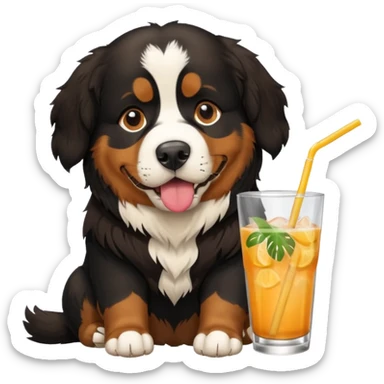 Bernese mountain dog sipping a tropical drink sticker