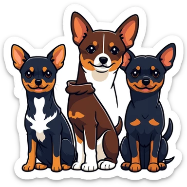 two dark-colored shepherd dogs and a dark-colored miniature pinscher Chihuahua together sticker