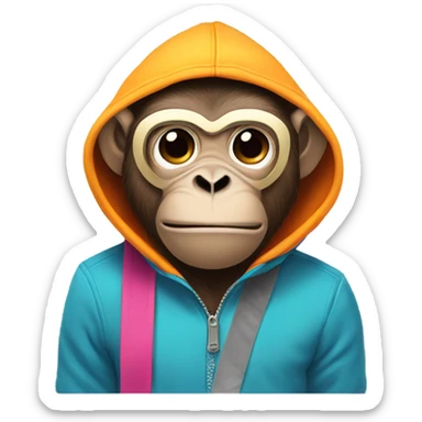 Monkey wearing a hoodie with ski mask sticker