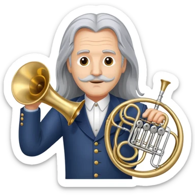 Long Grey hair man French horn sticker