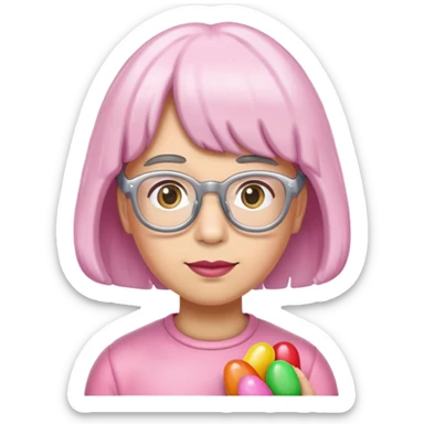 Pink jellybean wear gray wig and glasses  sticker