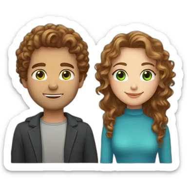 Couple. beautiful girl with light brown long curly hair and green eyes. Handsome man with brown curly hair and blue eyes sticker