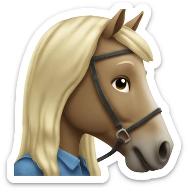 White blonde girl riding a horse looking sad sticker