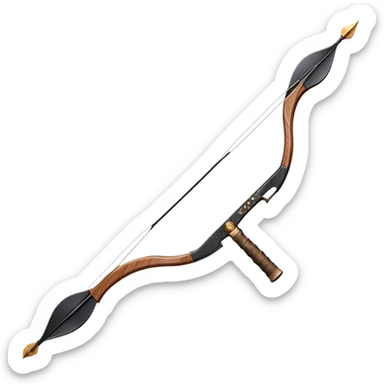 A professional recurve bow with an arrow nocked, ready to be released. The target features concentric rings, placed at a distance. The emphasis is on the bow, arrow, and target, highlighting the precision, focus, and skill involved in competitive archery. sticker