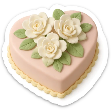 heart-shaped fondant cake with piped gardenias sticker