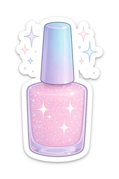 sparkling girly nail polish, stylish and pastel sticker