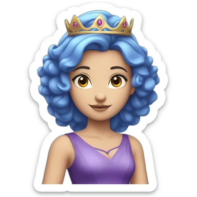 Princess that has blue hair and blue eyes and has a purple dress and purple crown sticker