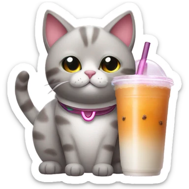 A cat wearing AirPods Max and drinking bubble tea sticker