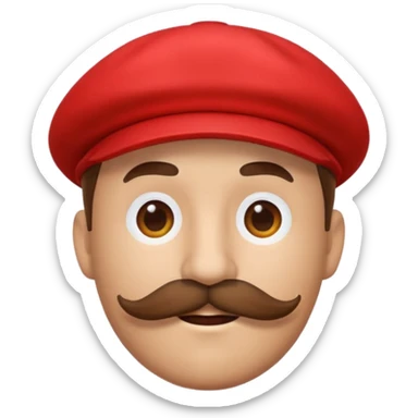 round emoji face with big brown mustache and red cap with white circle emblem, 3D emoji style, 1:1
 sticker