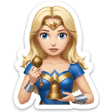 Blonde blue eyes Wonder Woman holding bell  sticker