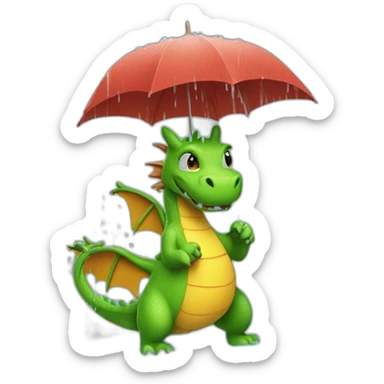 A dragon splashing in the rain without an umbrella sticker