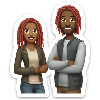 Me with mini shoulder red locs antiquing with my friend girl with gray locs sticker