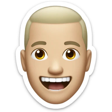 white skinned, rapper with chain,evil laugh, mouth extremely  opend, buzz cut hair. sticker