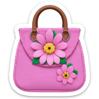 knitted bag pink flower sticker