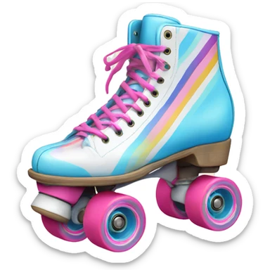A vintage roller skate with a white leather boot, rainbow stripes, and bright pink wheels. Add a pastel blue lace detail and a faint shadow for a classic 80s vibe.  ' sticker