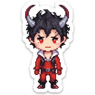 Cool anime devil boy with spiky black hair and horns sticker