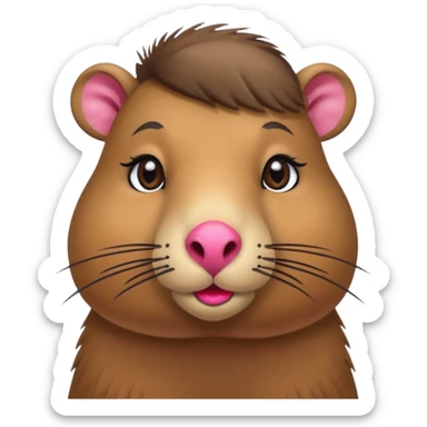 capybara with faka eye lashes and make up on - bright lipstick and eye make up sticker