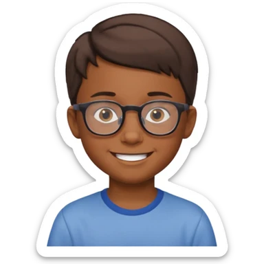 niño de 10 años, moreno, con gafas de ver y pelo corto, expresión sonriente sticker