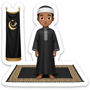 Personnage 3D mignon en style Pixar, un petit garçon portant un qamis blanc et un kufi, tenant un tapis de prière, entouré de lanternes brillantes, fond doux, couleurs chaudes, garçon teint noir TENANT UN APPAREIL PHOTO sticker