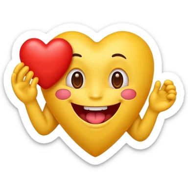 yellow emoji face holding a heart and hes so happy with so happy with teeth and tongue and toes growing out of the top of its head sticker