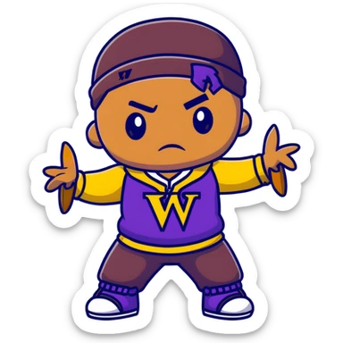 voodoo doll wearing wu-tang clan yellow and black outfit with W logo sticker