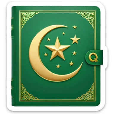 Closed Quran with the Islamic Symbol on it (moon and star) green from left to right sticker