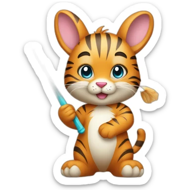 cute tiger bunny bear holding a wand sticker