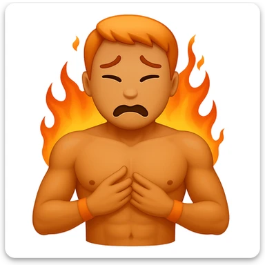 Remove any visible heart from the chest while maintaining the expression of nausea and discomfort. The style should resemble emoji style with simple and concise features. sticker
