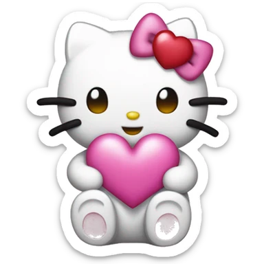 hello kitty  no mouth holding a pink heart sticker