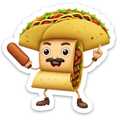 taco with sausage fighting bad guys sticker