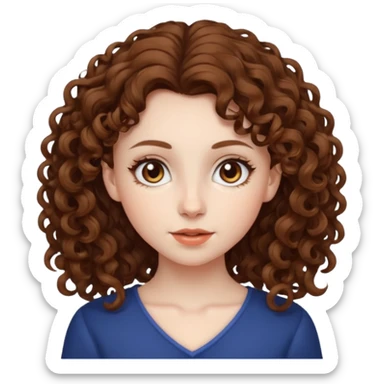A girl with curly brown hair,pointed nose,pale skin and beautiful brown eyes sticker