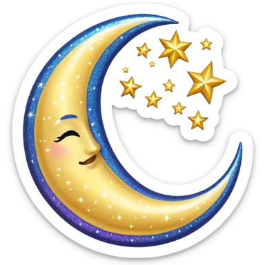 Glitter cian crescent moon sticker