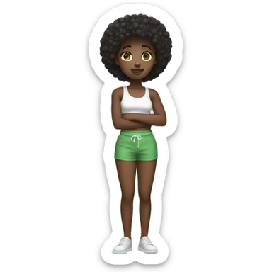 Black girl with white tank top and green shorts sticker